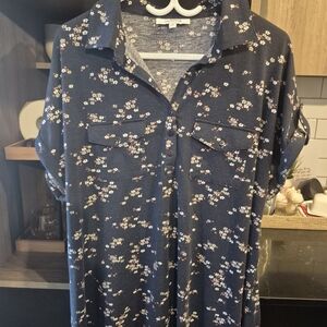 Floral Button-Front Shirt - Navy